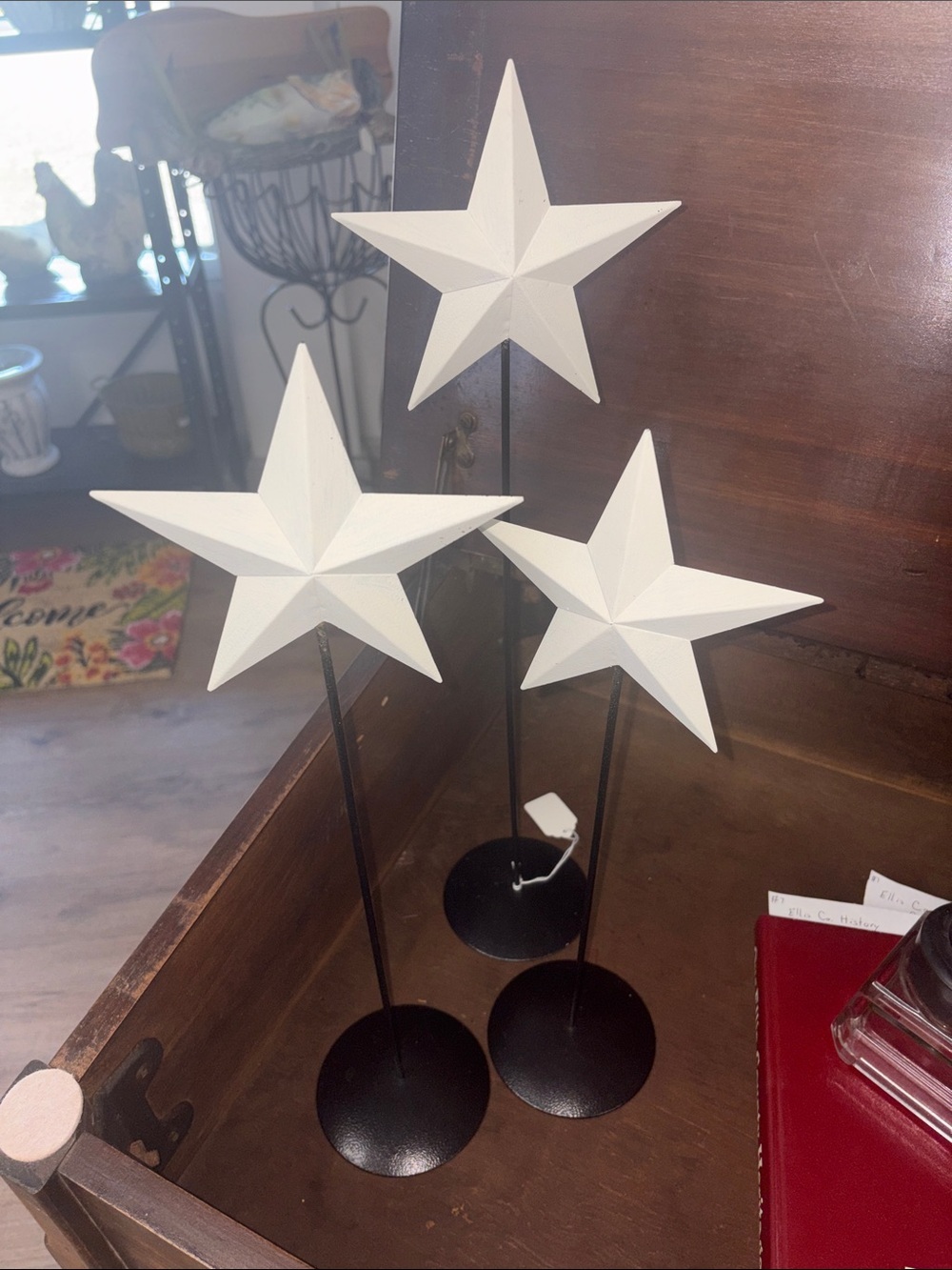 White Star Tabletop Decor Trio on Black Stands - Decorative Home Accent